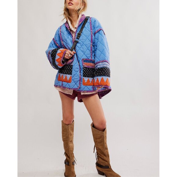 🆕 FREE PEOPLE Winnie Jacket / Blue Combo XL - Picture 2 of 9